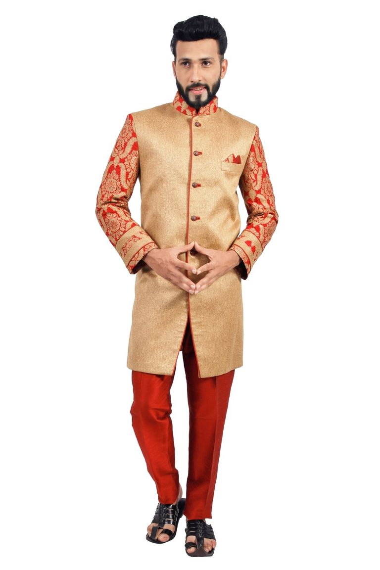 Natural Jute &  Maroon  Indowestern Sherwani  RK1103