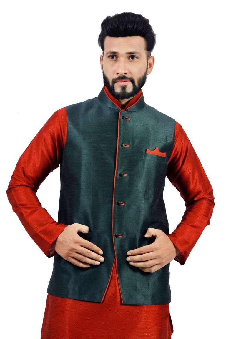 Dark Oak Leaf  Nehru Jacket   RK4137