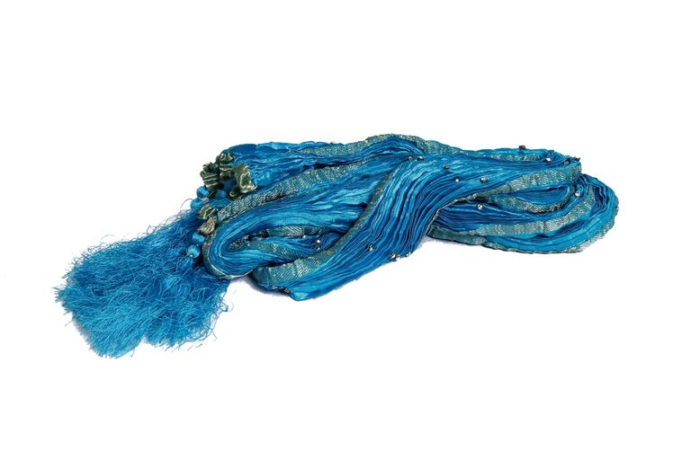 Aqua Blue Diamond Pleating Khesh Stole