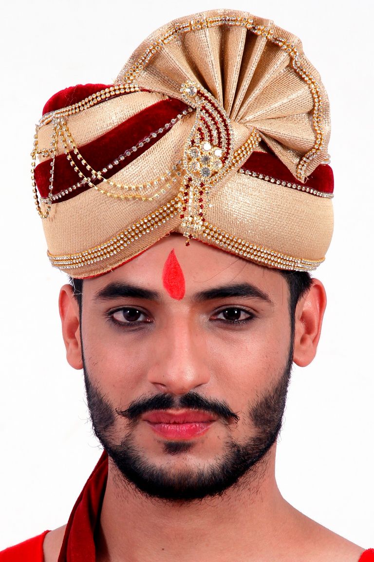 Gold Maroon Wedding Safa Turban