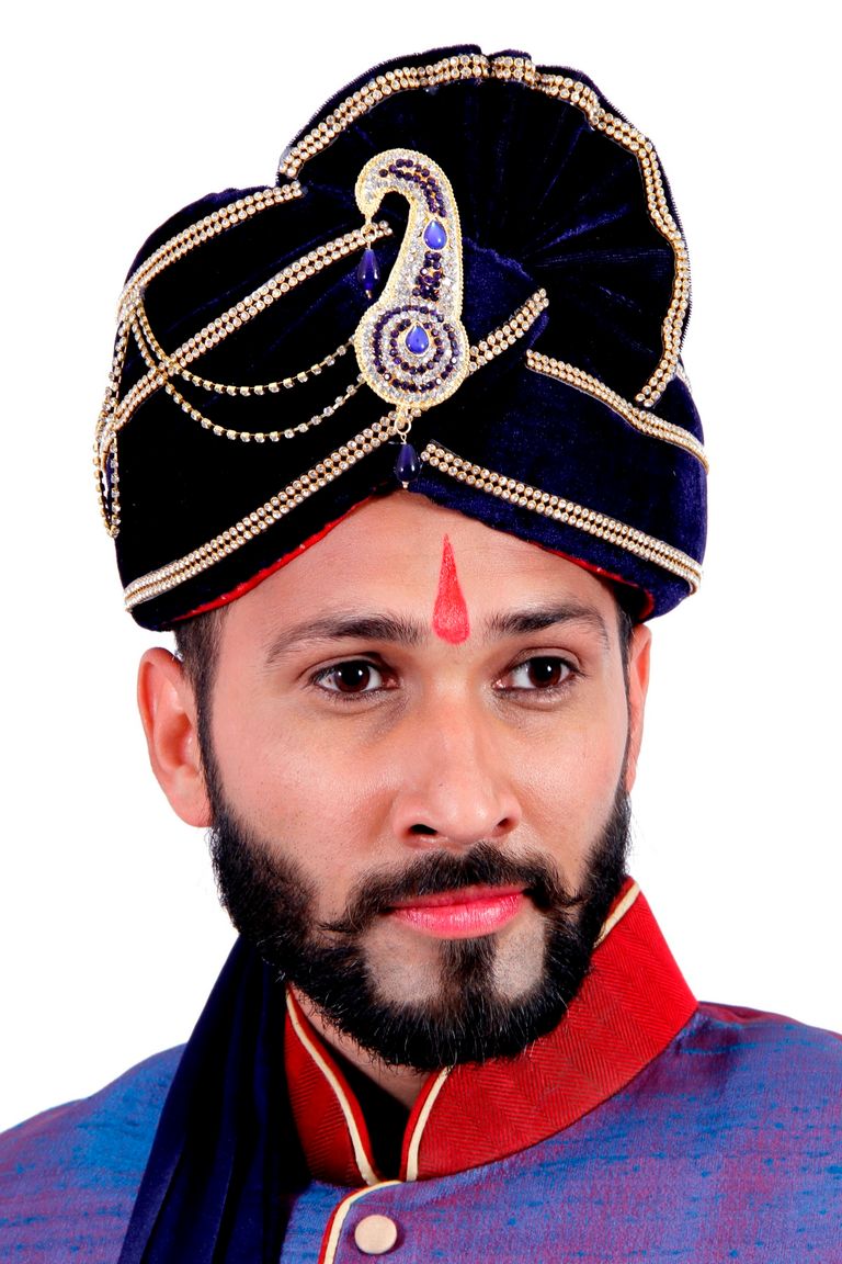 Blue Velvet Wedding Safa Turban