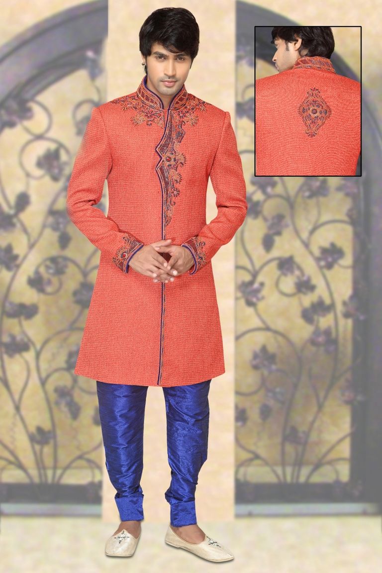 Orange Color Speckless Indo Western Sherwani