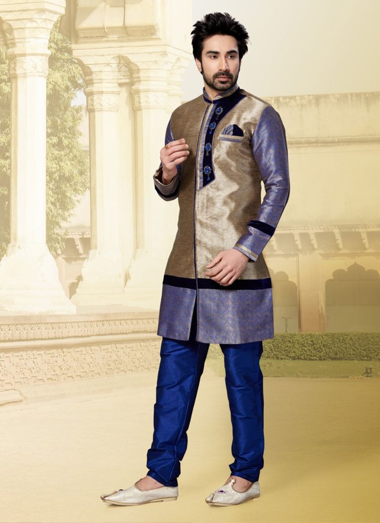 Cyan Brown Color Indo Western Sherwani