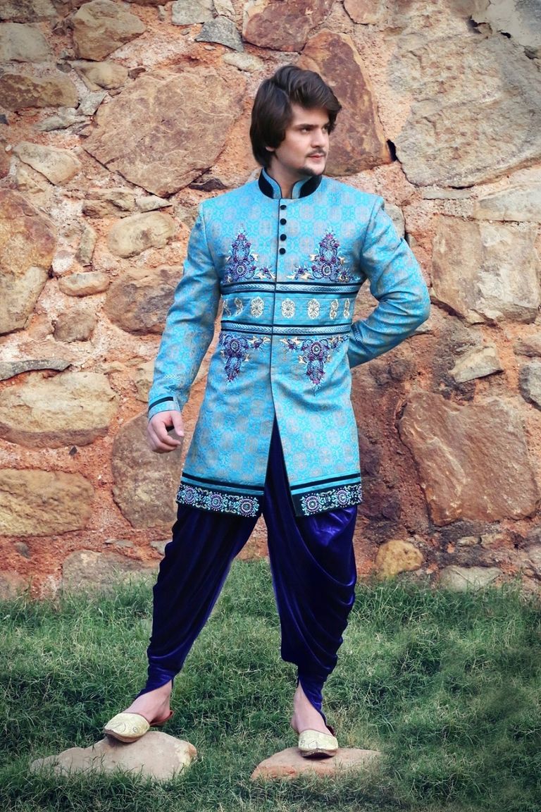 Luscious Blue Color Indo Western Sherwani