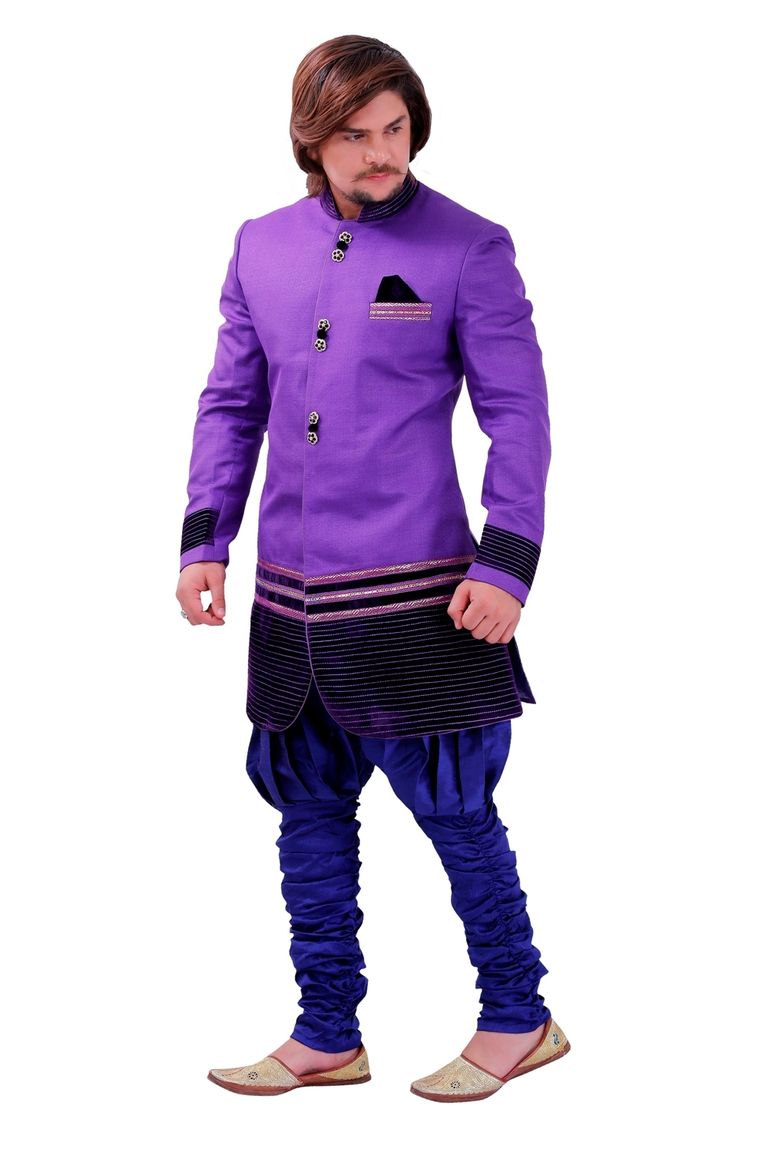 Graceful Purple Color Indo Western Sherwani