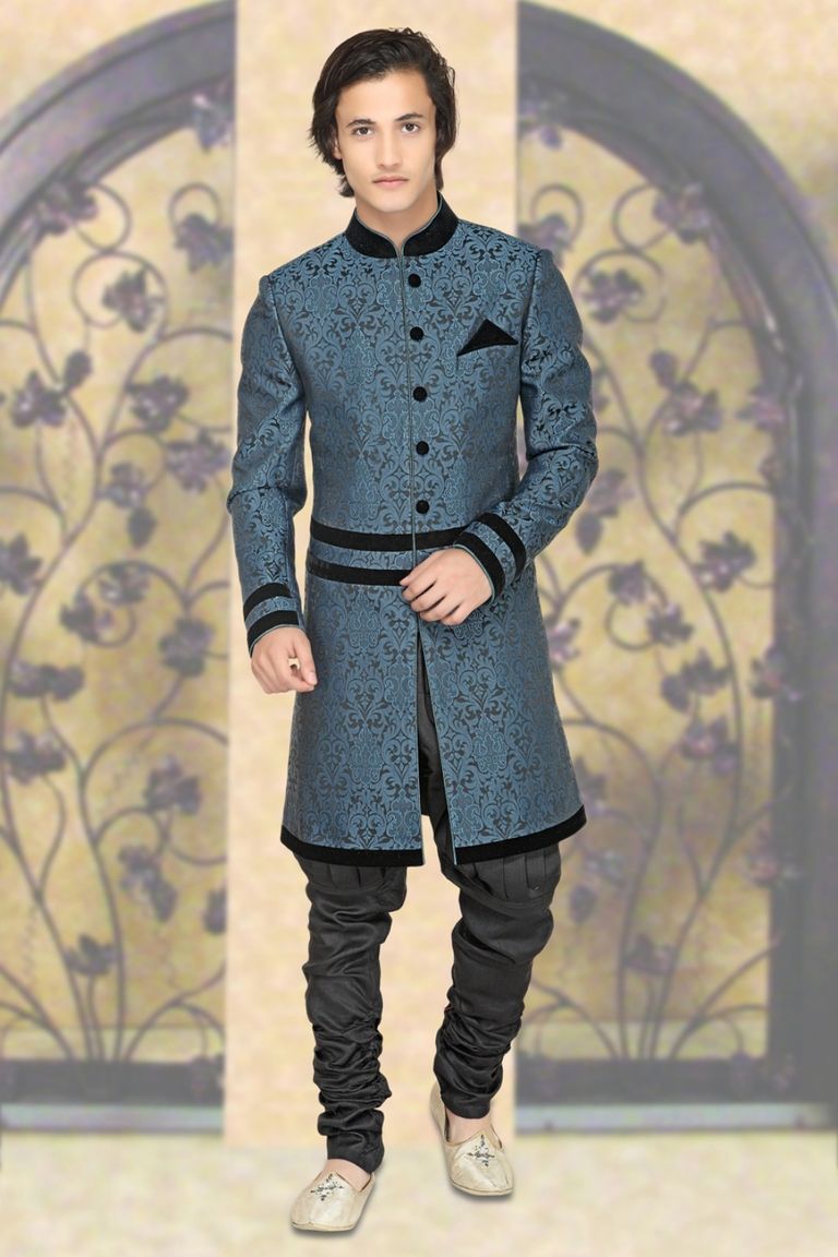 Charming Blue Color Indo Western Sherwani
