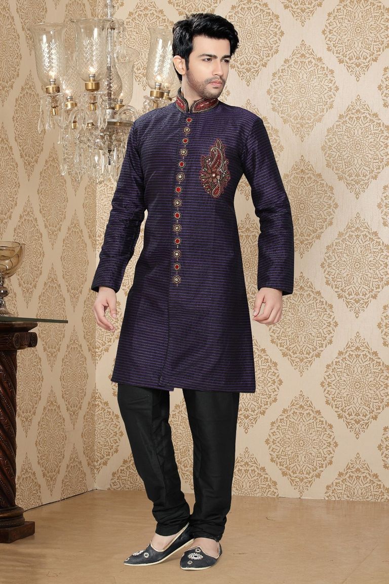 Mythical Black & Violet Color Indo Western Sherwani