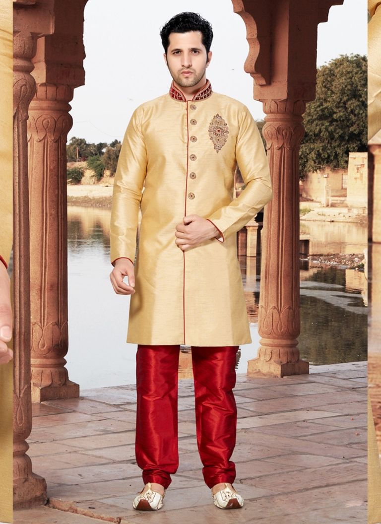 Cream Color  Ravishing Raw Silk Indo Western Sherwani
