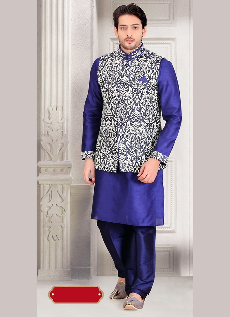 Flatter Your Look Blue Color Indo Western Sherwani