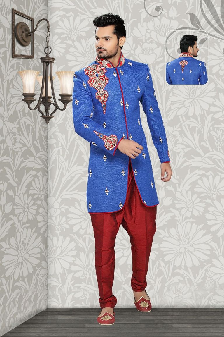 Rich Look Blue Color Indo Western Sherwani