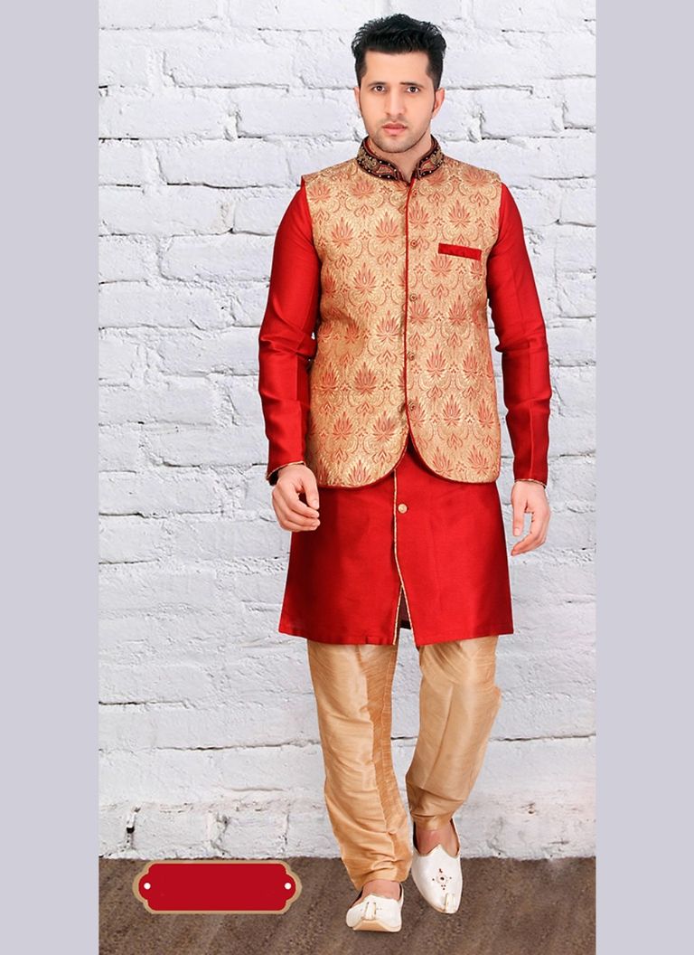 Trendy Look Red Color Indo Western Sherwani