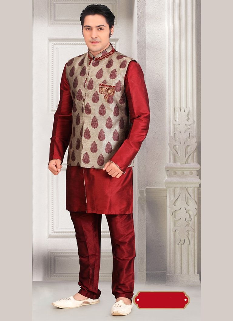 Maroon Color Flamorous Indo Western Sherwani