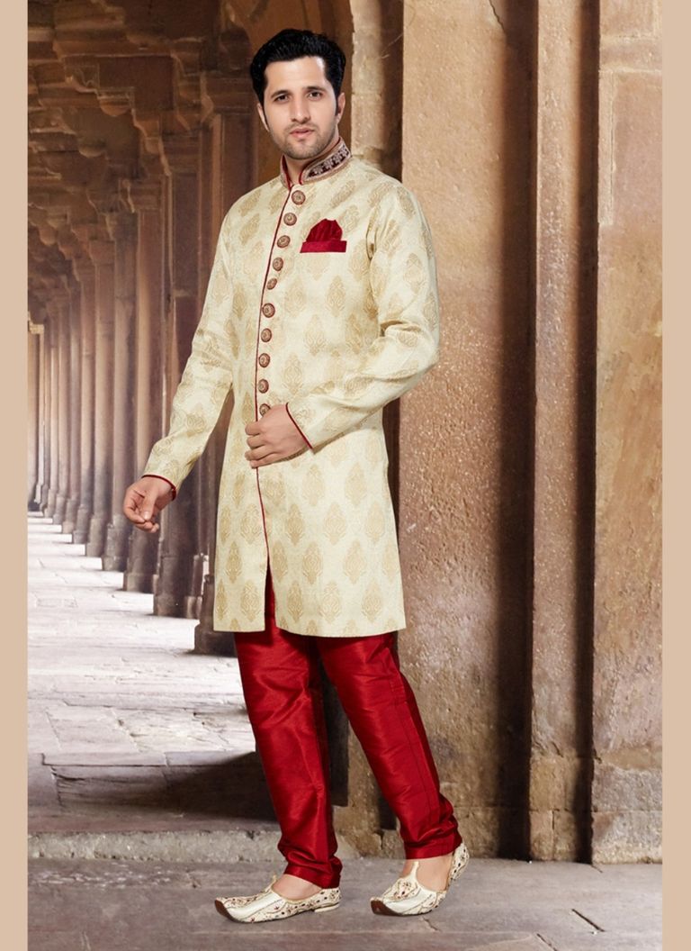 Cream Color Impressive Indo Western Sherwani