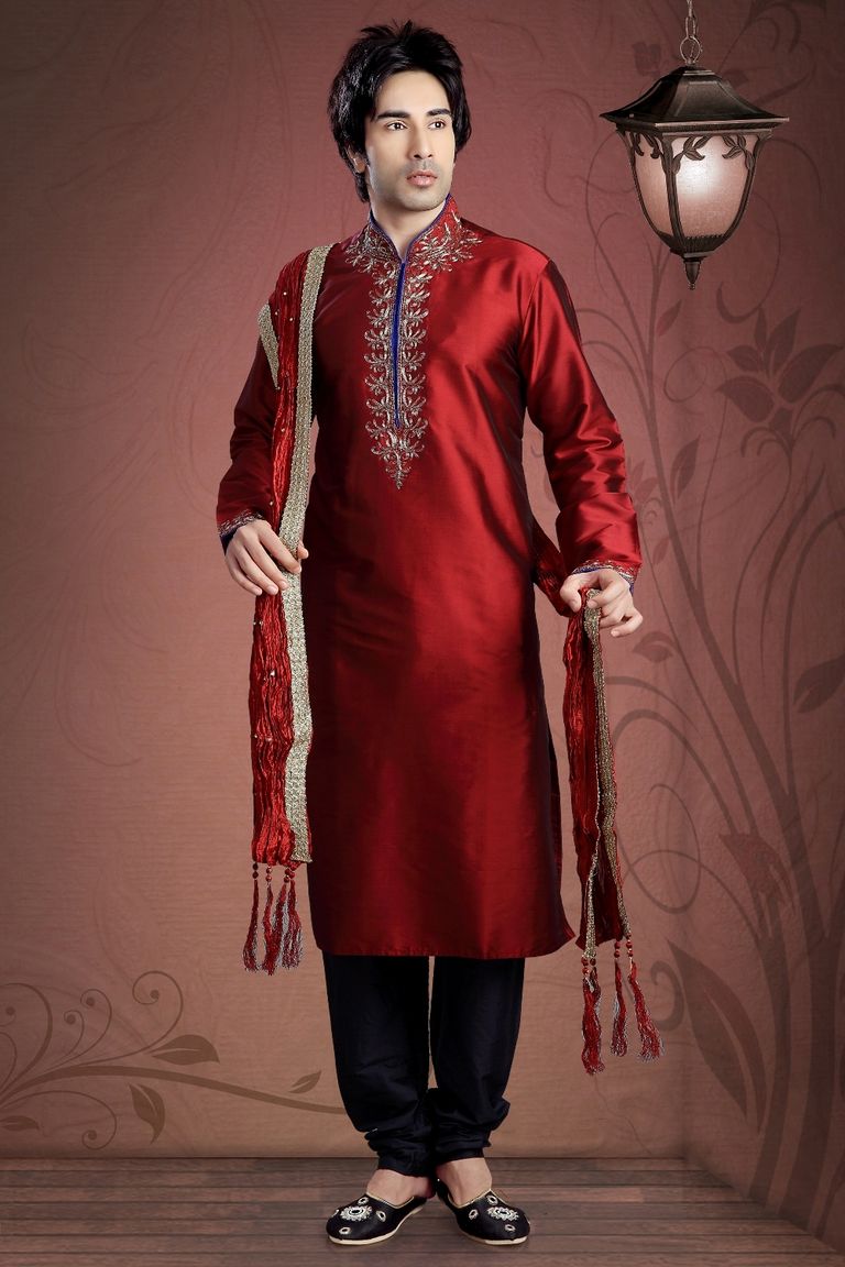 Maroon Color Embroidery Kurta Payjama