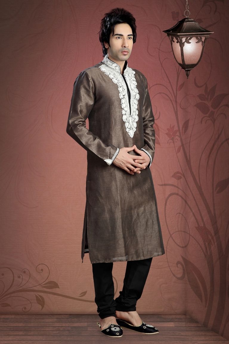 Brown Color Emboridered Kurta Payjama