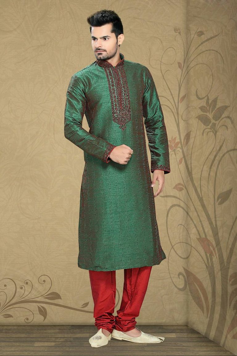 Red & Green Combination Kurta Payjama