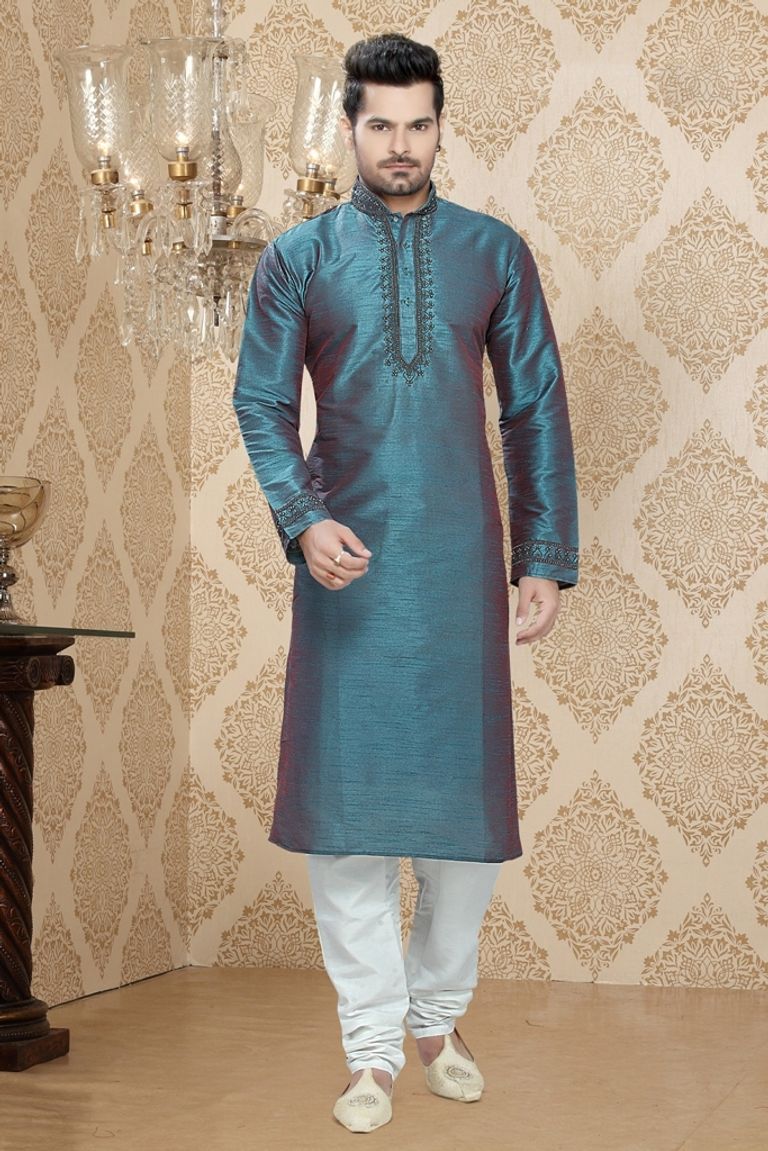 Blue Color Rich Look Festive Kurta Payjama