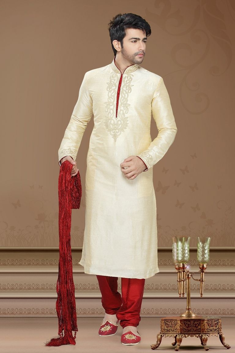 Cream Color Festive Kurta Payjama
