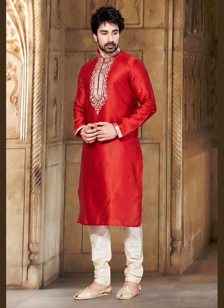 Impressive Red Readymade Kurta Payjama