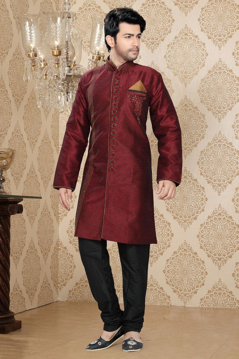 Luzurious Ethnic Look Maroon Indo Western Sherwani