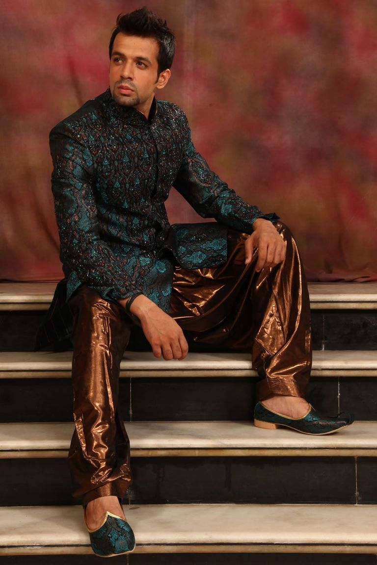 Trendy Rama Green Indowestern Sherwani BL1006
