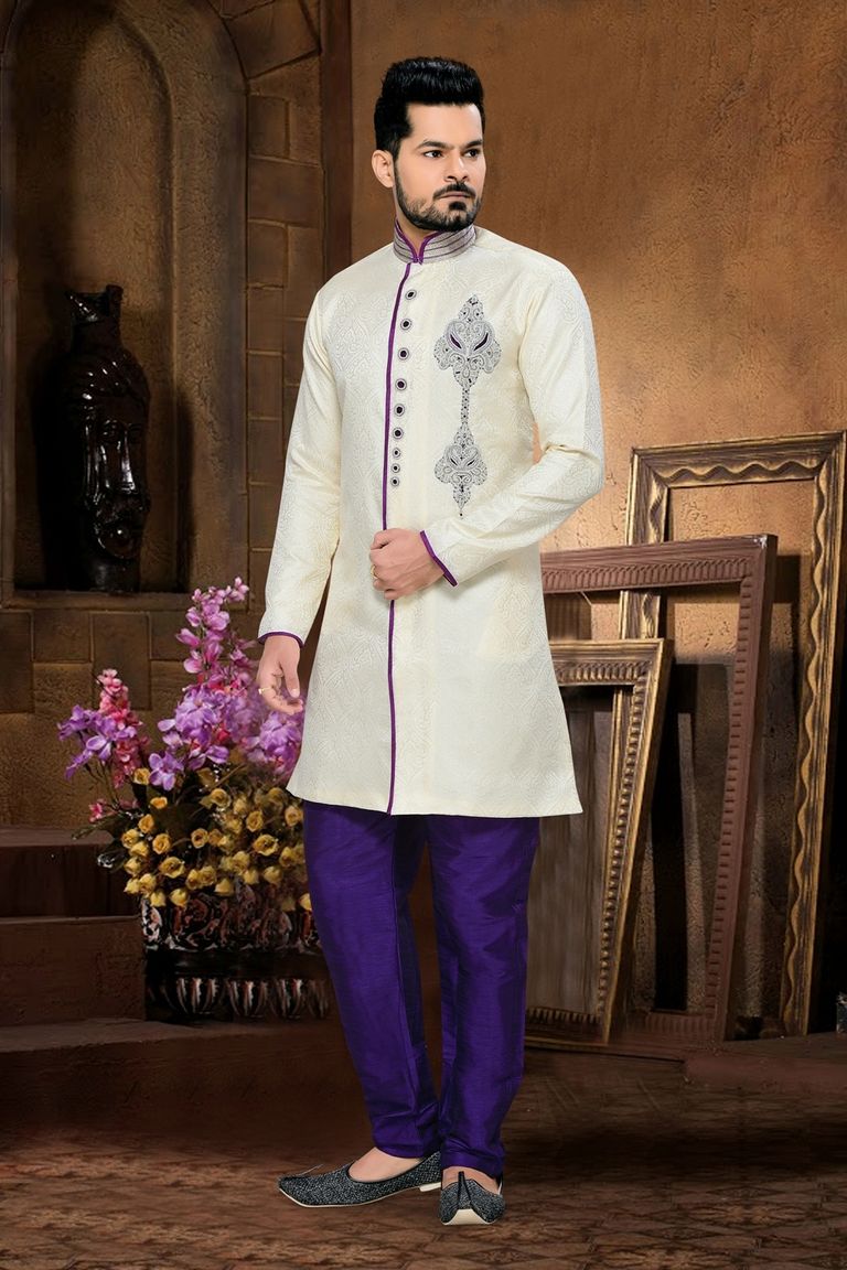 Traditionl Fancy Lookwhite Color Royal Sherwani