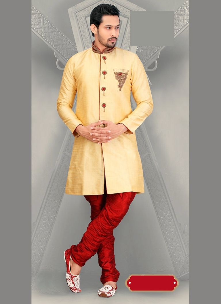 Traditional Ethnic Look Mens Cream Color Royal Sherwani