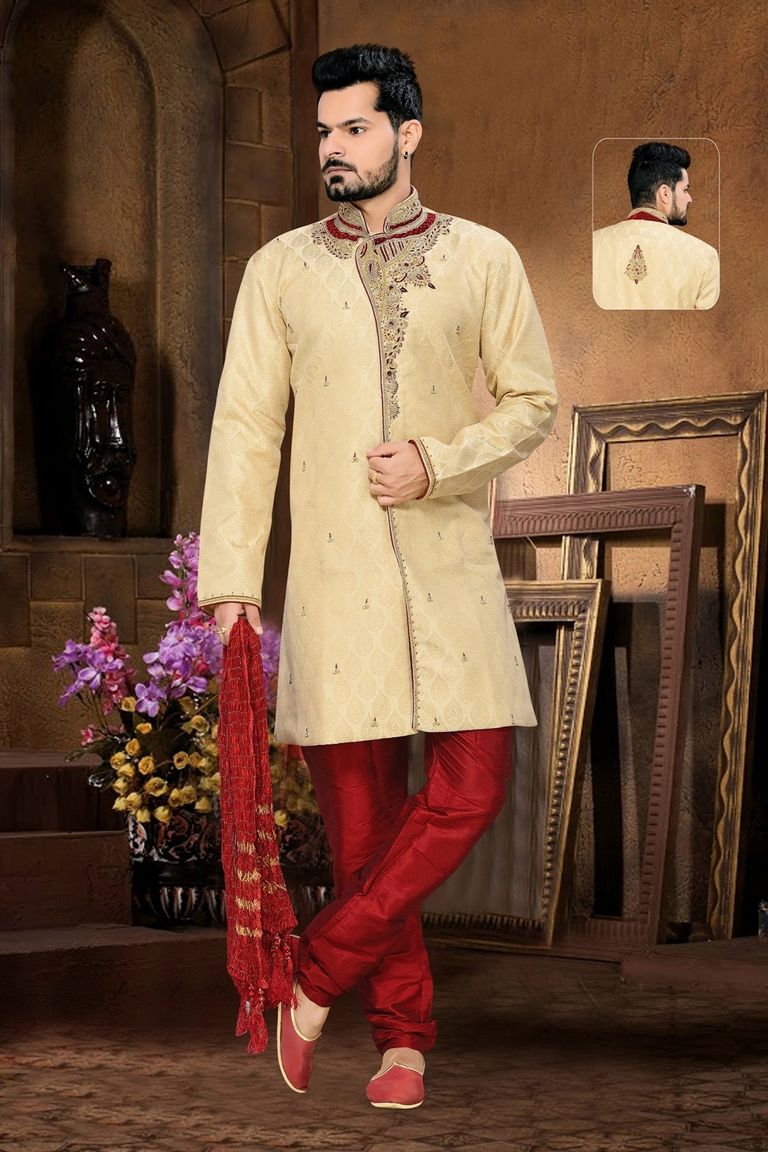 Antique Collection Creamroyal Sherwani For Men