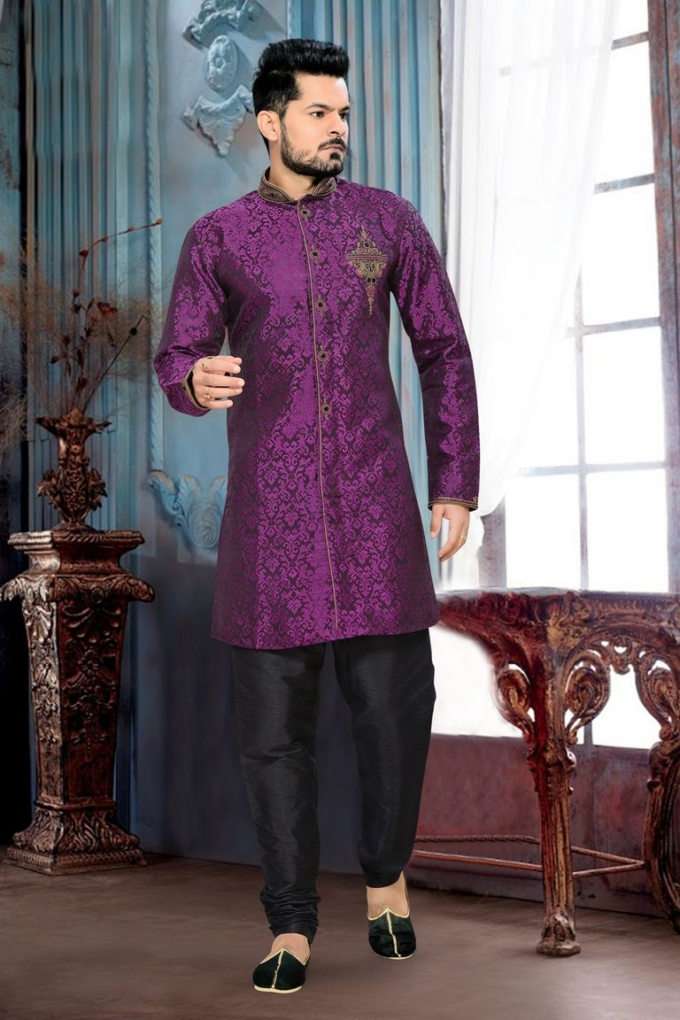 Delightful Wedding Violet Color Royal Sherwani