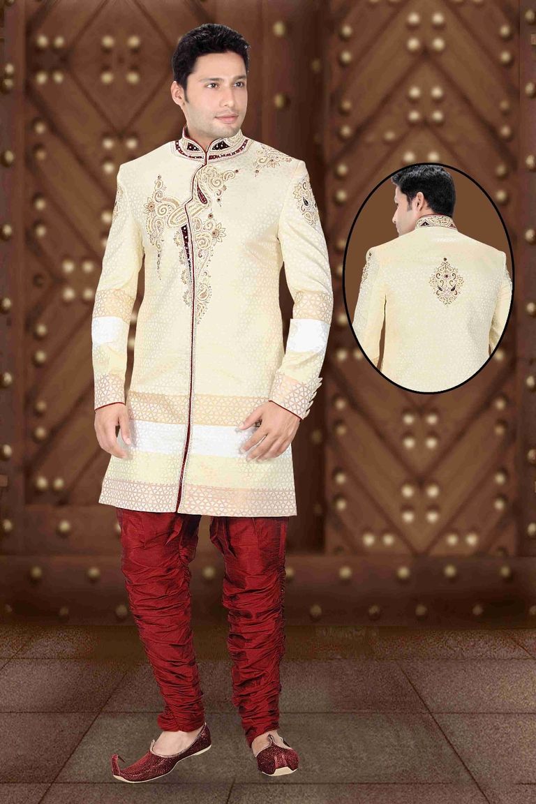 Mens Pleasant Cream Color Royal Sherwani