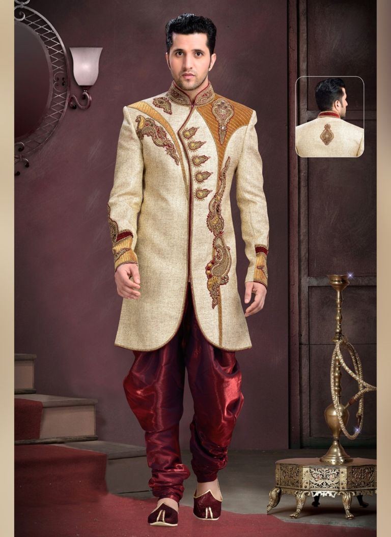 Speldid Look Mens Beige Color Royal Sherwani