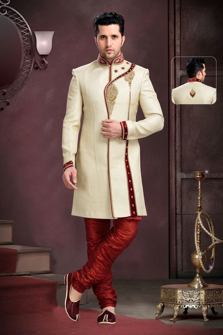 Attractive Looking Cream Wedding Royal Sherwani