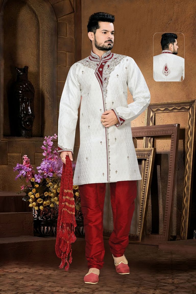 Sanctifying Mens White Color Royal Sherwani
