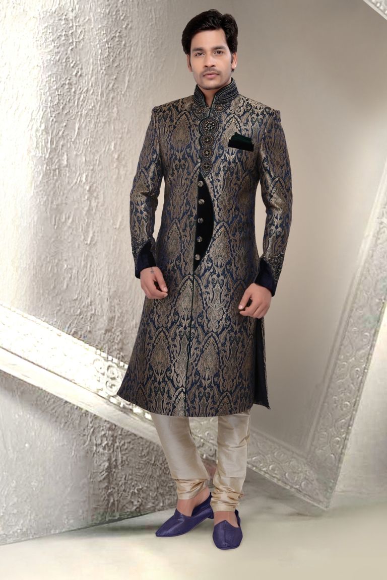 Mens Glamour Look Royal Blue Royal Sherwani