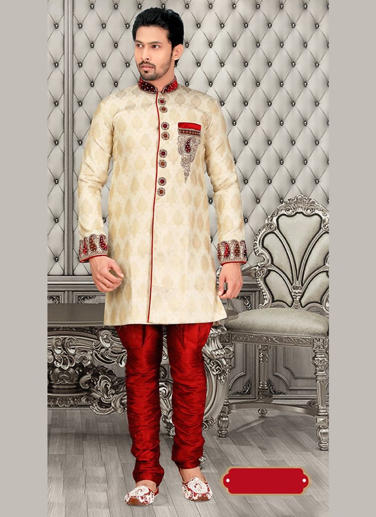 Cream Live Rich Lookroyal Sherwani Wedding And Sangeet