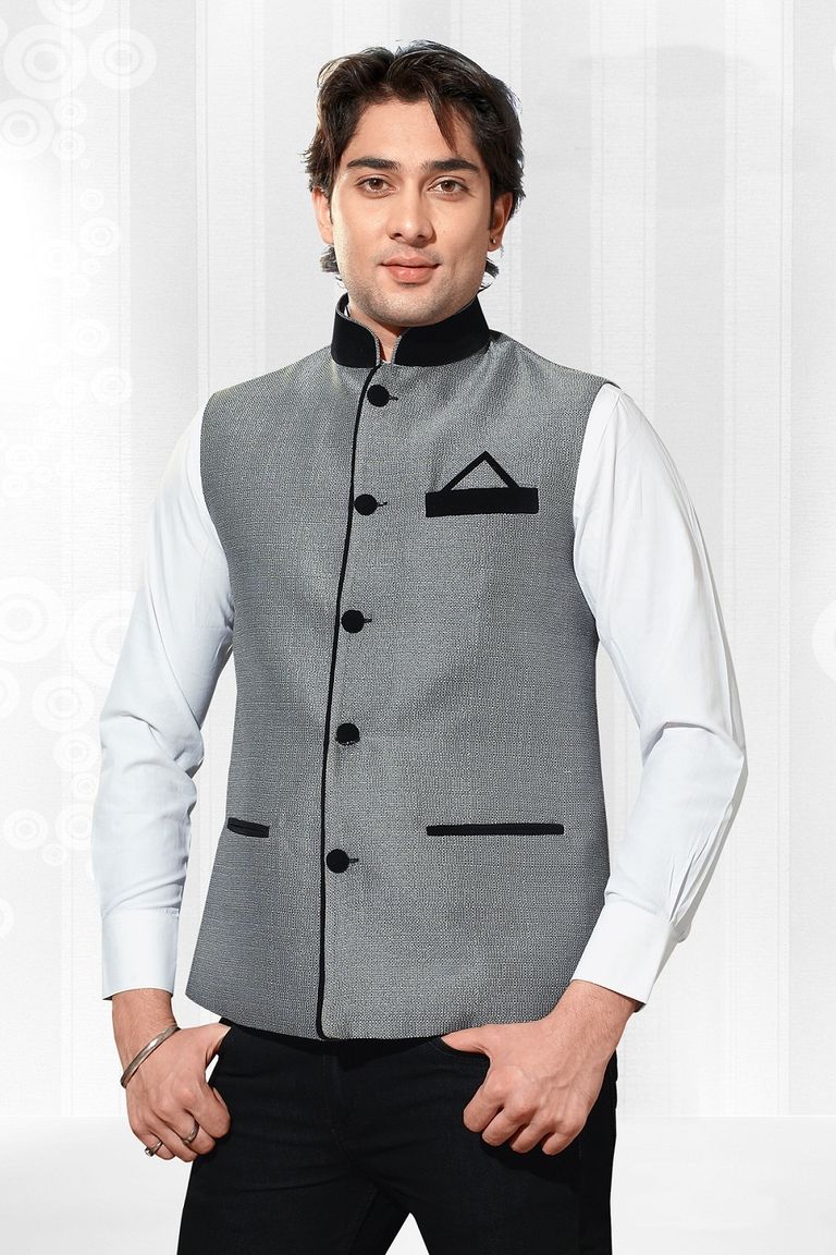 Enriching Your Look Grey Color Nehru Jacket