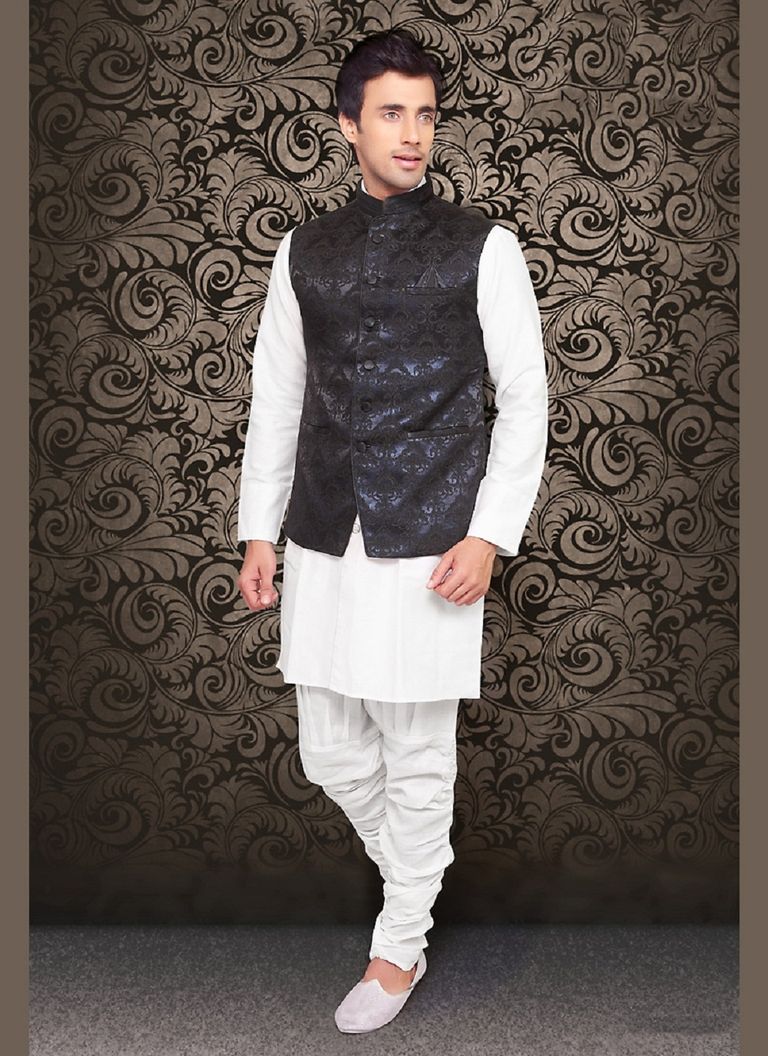 Fabulous Look Blue Color Brocade Nehru Jacket