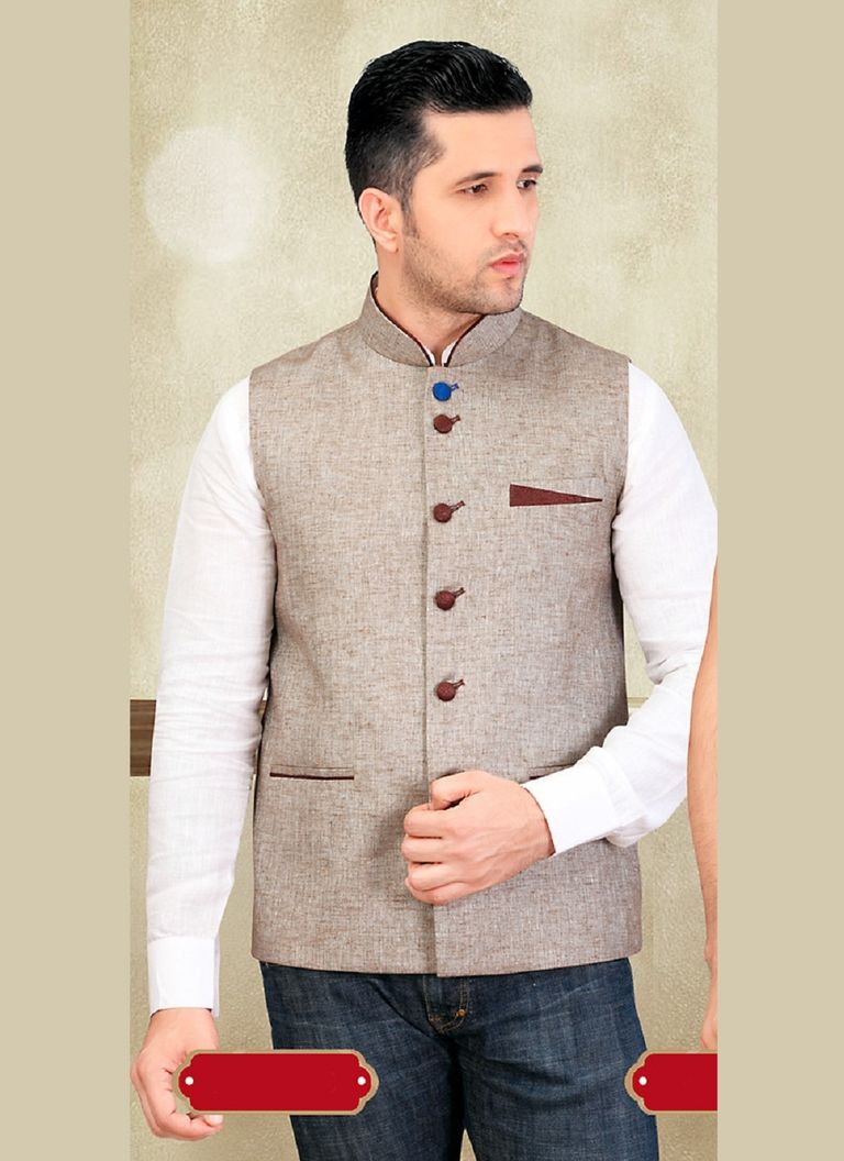 Jute Brown Color Gorgeous Look Nehru Jacket