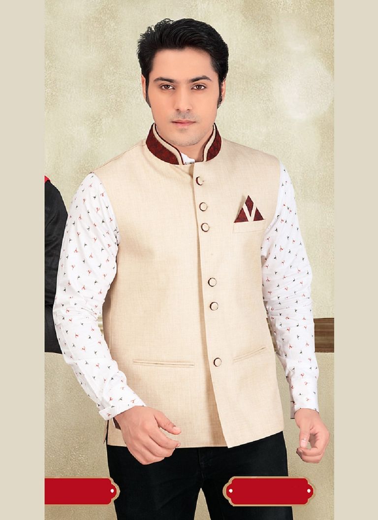 Beige Color Jute Enrapturing Nehru Jacket