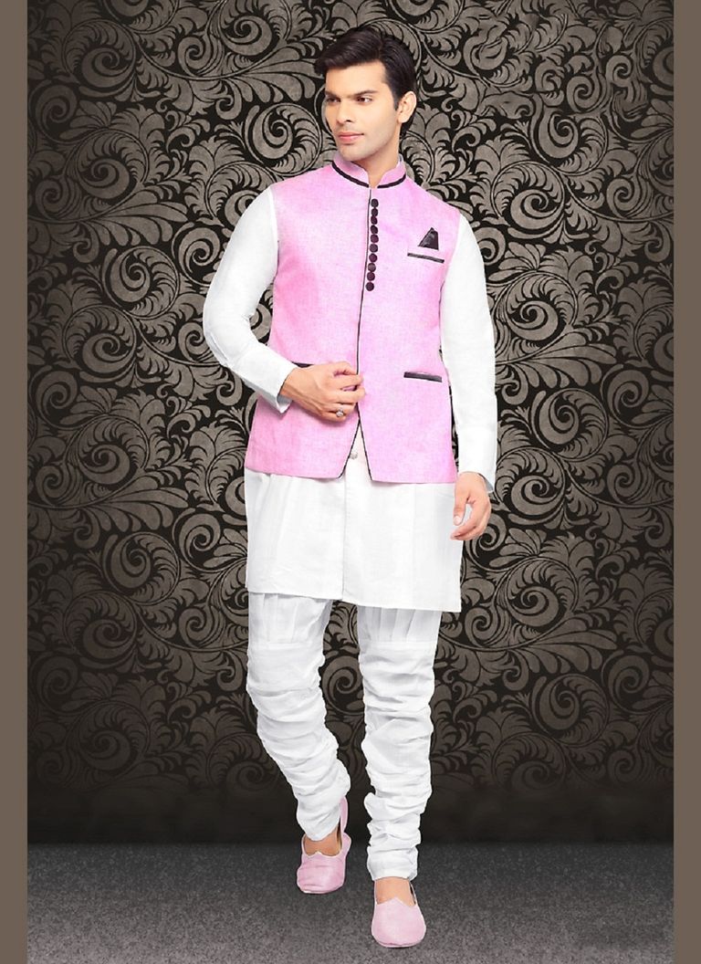Pink Color Elegant Look Linen Nehru Jacket