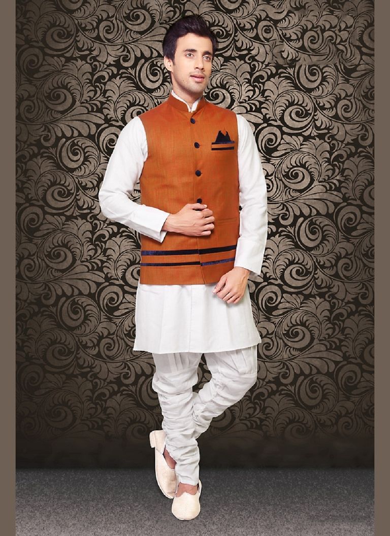 Marvelous Look Orange Color Linen Nehru Jacket