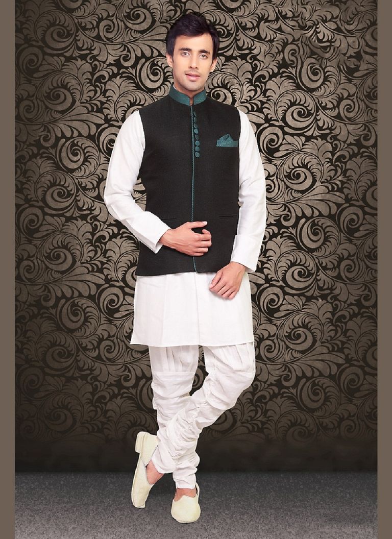 Glamour Look Royal Rich Black Color Jute Nehru Jacket