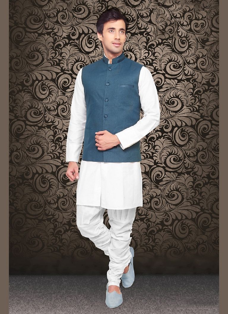 eye Catching Impression Blue Color Linen Nehru Jacket