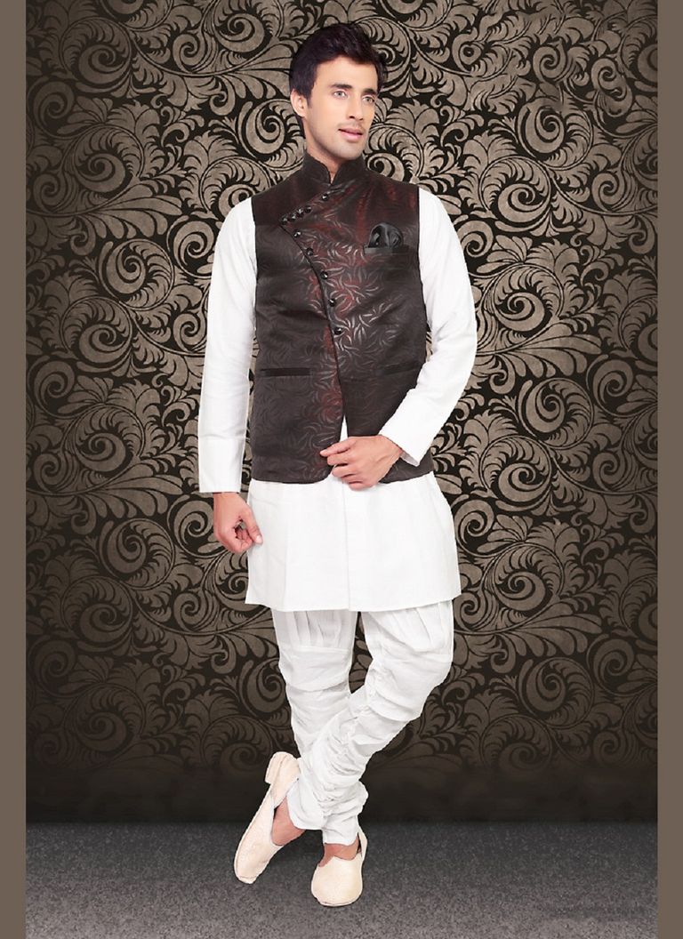 Dazzing Style Maroon Color Brocade Nehru Jacket