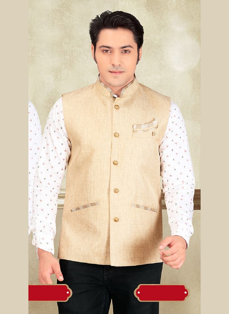 Smashing Your Look Beige Color Imported Nehru Jacket
