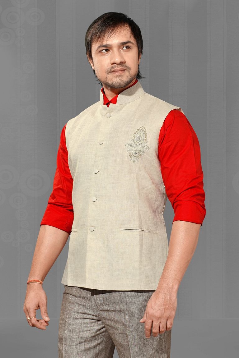 Traditional Beige Color Nehru Jacket
