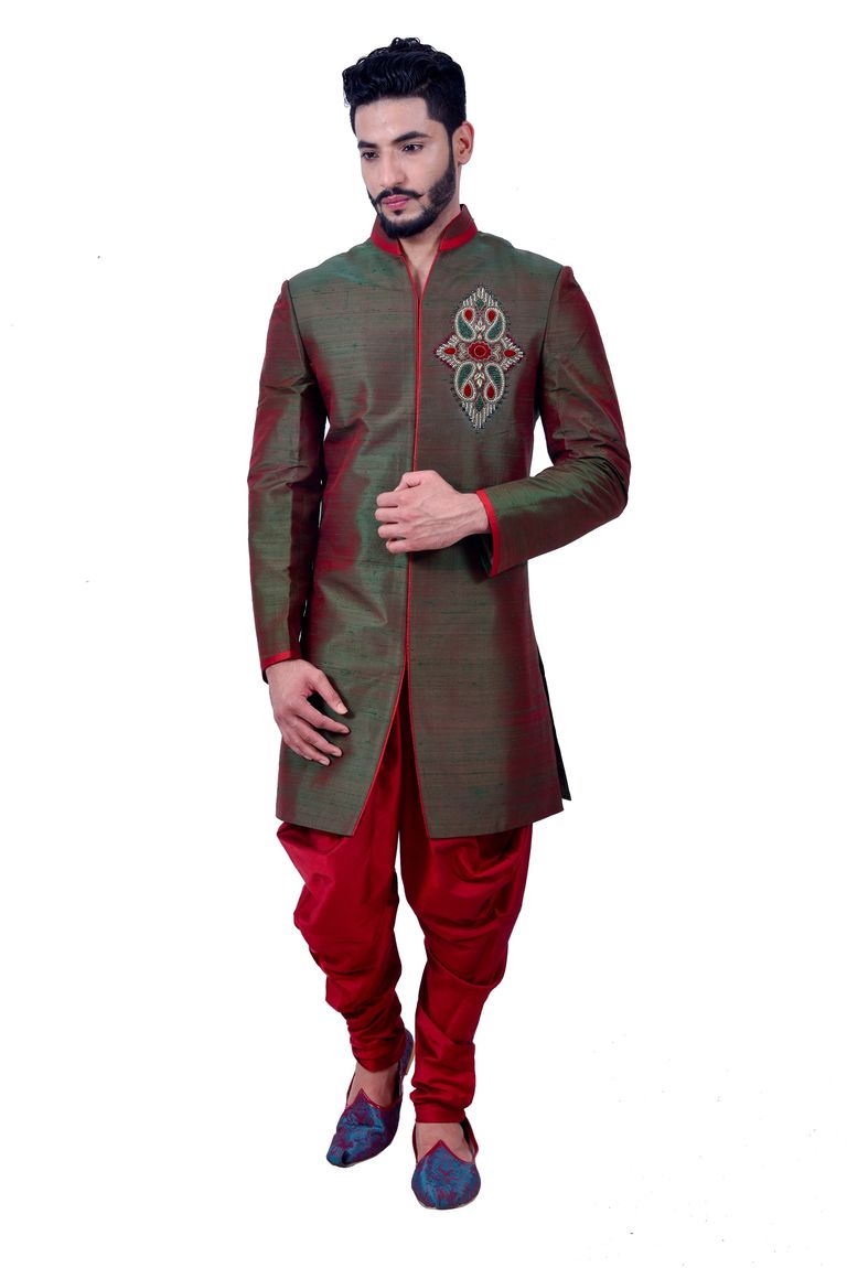 Deepjunglegreen Artsilk Indowestern Sherwani