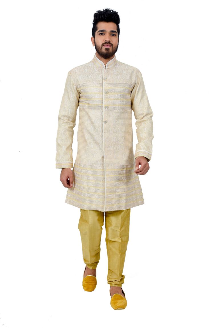 Cream Brocadesilk Indowestern Sherwani