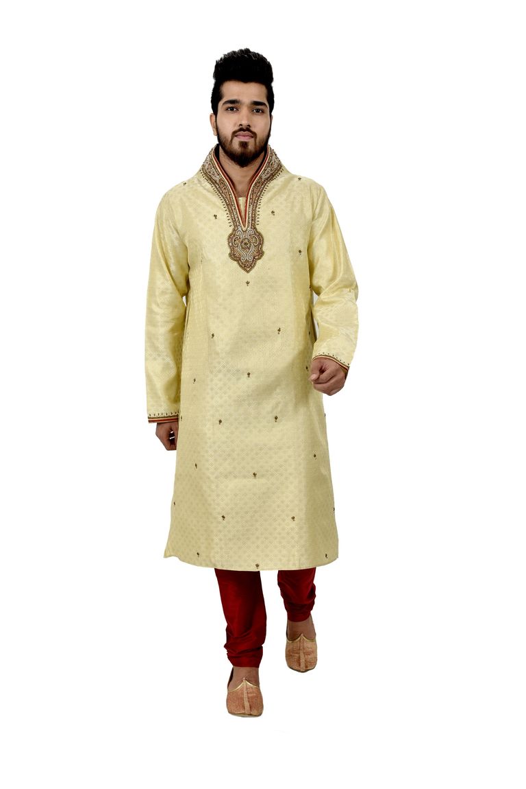 Lemonchiffon Brocadesilk Wedding Kurta Pajama