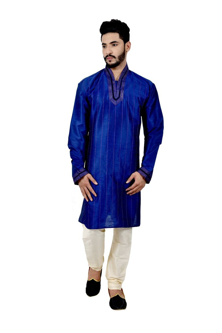Blue Artsilk Kurta Pajama